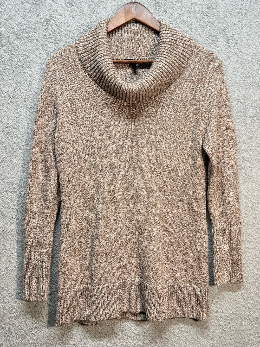 a.n.a A New Approach Cowl Neck Knit Sweater Brown Marled Gold Metallic Threads